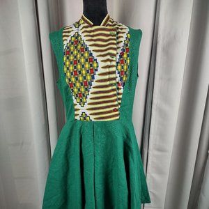 Vibrant Green Patterned Mini Dress